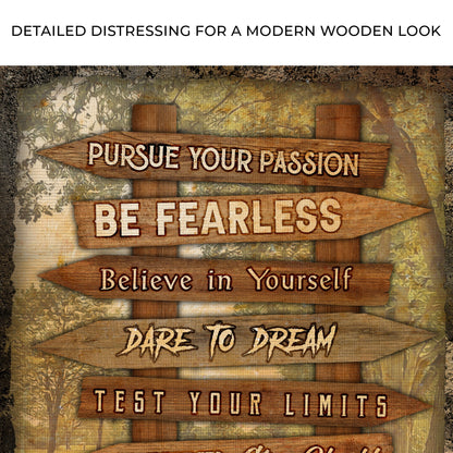 Pursue Your Passion Never Give Up Motivation Sign II canvas wall art with rustic wood signs on Tampa Home & Garden Store
