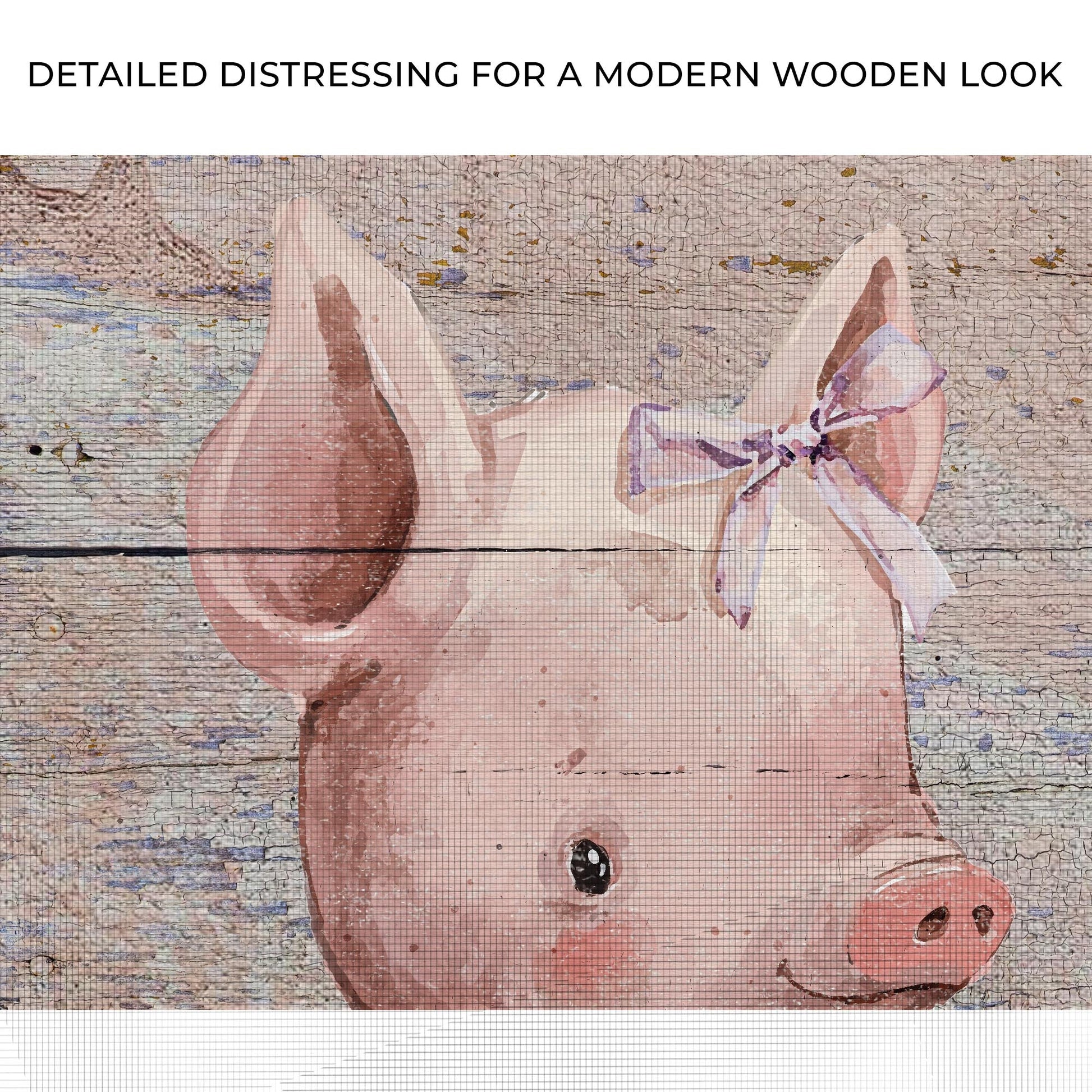 Simple Ribbon Dress Pig Canvas Wall Art pink pig in a ribbon dress on weathered wood on Tampa Home & Garden Store