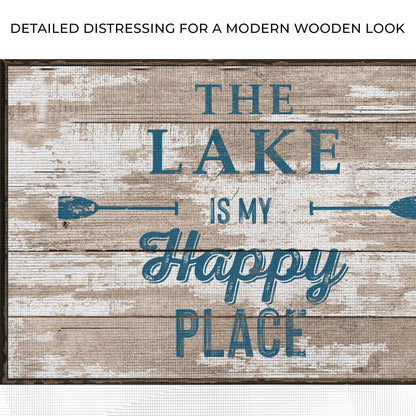 The Lake Is My Happy Place Sign III canvas crafting sign on weathered wood LAKE letters on Tampa Home & Garden Store