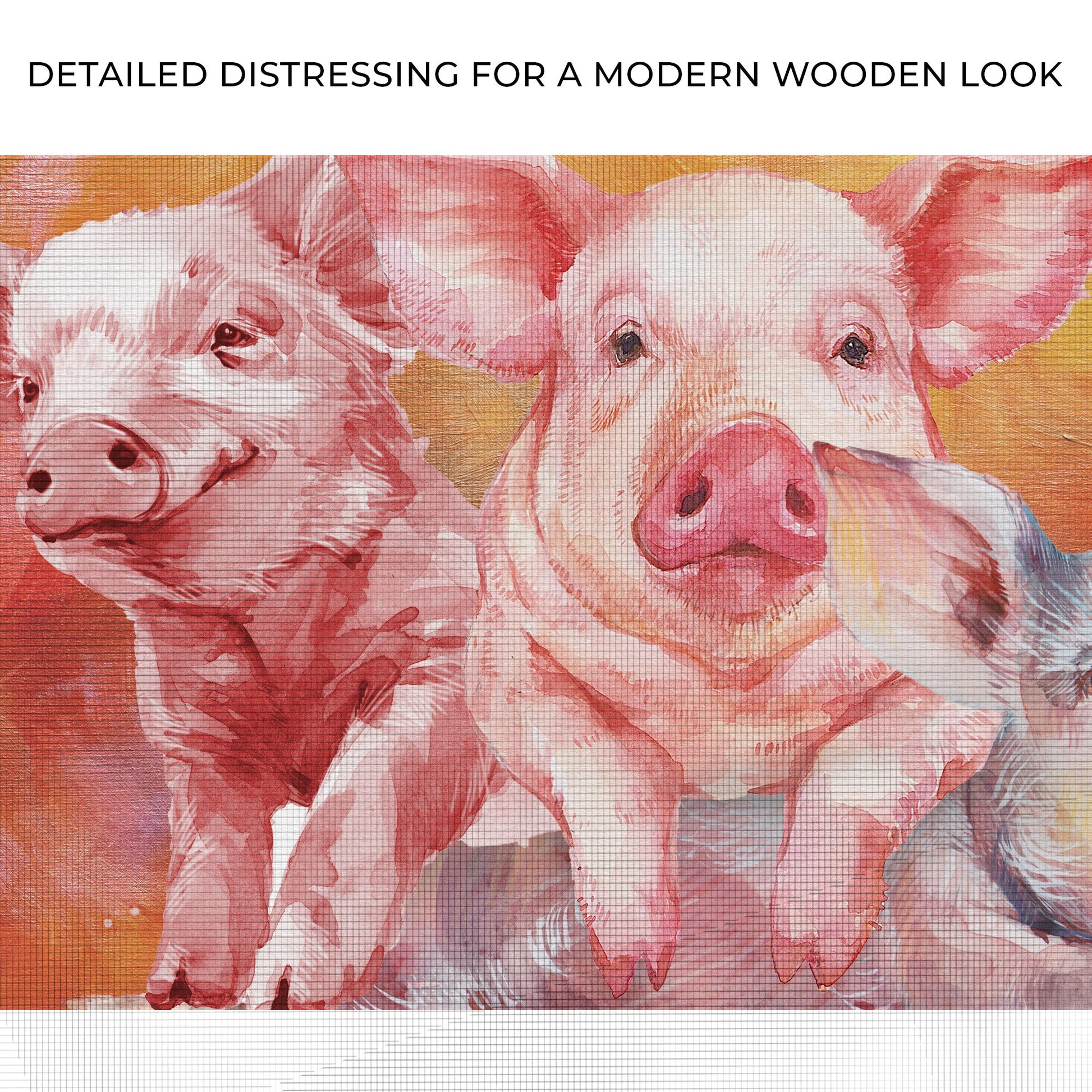 Three Baby Pigs Watercolor Canvas Wall Art; pink piglets on warm orange background on Tampa Home & Garden Store
