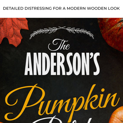 Pumpkin Patch Sign VI canvas by Tailored Canvases with white script on black background on Tampa Home & Garden Store
