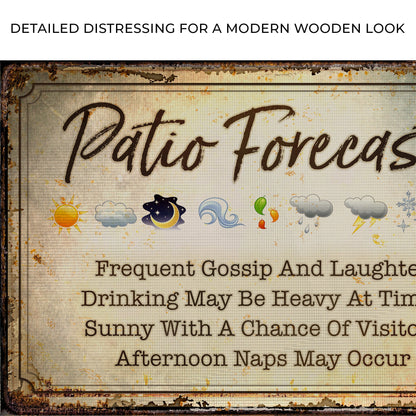 Patio Forecast Sign canvas by Tailored Canvases, rustic weather-icons on aged panel on Tampa Home & Garden Store