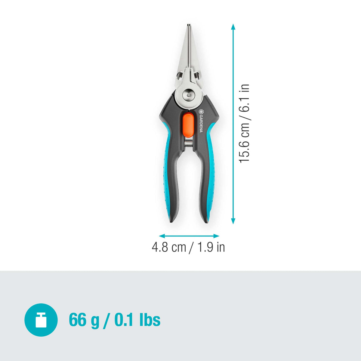 GripCut Scissors by Gardena, blue and gray ergonomic hand tool with steel blades on Tampa Home & Garden Store
