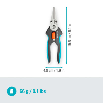 GripCut Scissors by Gardena, blue and gray ergonomic hand tool with steel blades on Tampa Home & Garden Store