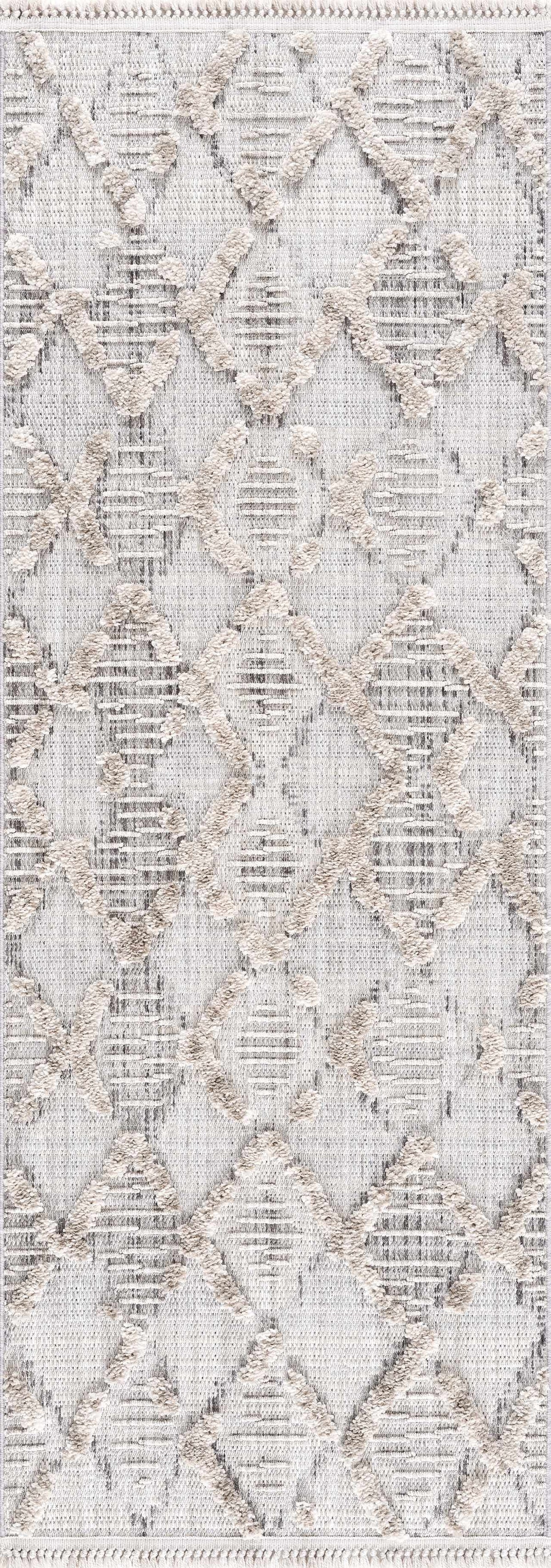 Bogtong High-Low Rustic Rug by Boutique Rugs, cream diamond pattern with textured pile on Tampa Home & Garden Store