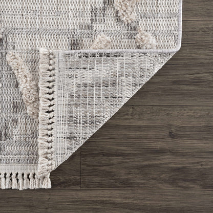 Bogtong High-Low Rustic Rug, neutral gray-beige with chunky tassel fringe, Boutique Rugs on Tampa Home & Garden Store