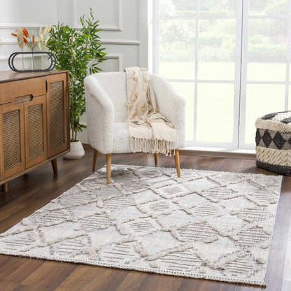 Bogtong High-Low Rustic Rug, ivory textured with raised tufted diamonds on Tampa Home & Garden Store