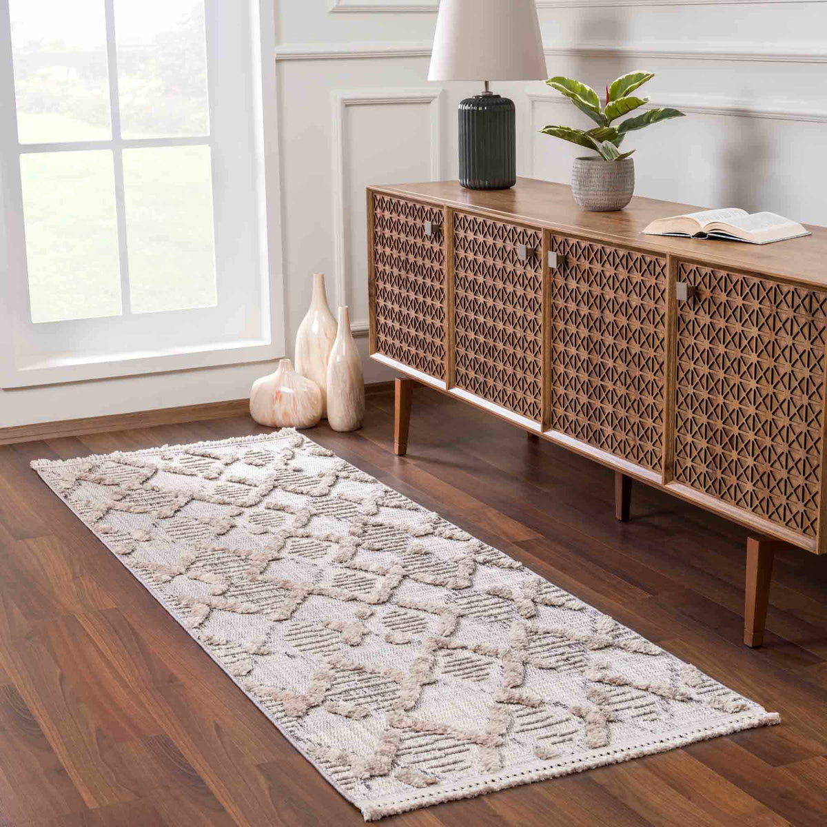 Bogtong High-Low Rustic Rug Boutique Rugs, light beige textured high-low pile runner on Tampa Home & Garden Store