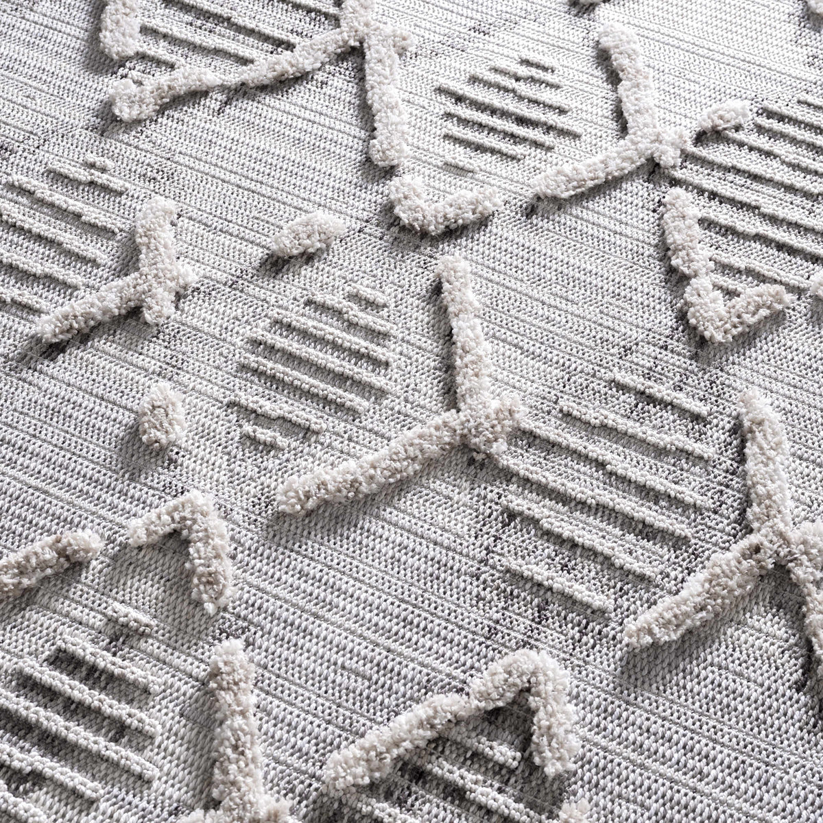 Bogtong High-Low Rustic Rug by Boutique Rugs, grey textured rug with striped pattern on Tampa Home & Garden Store