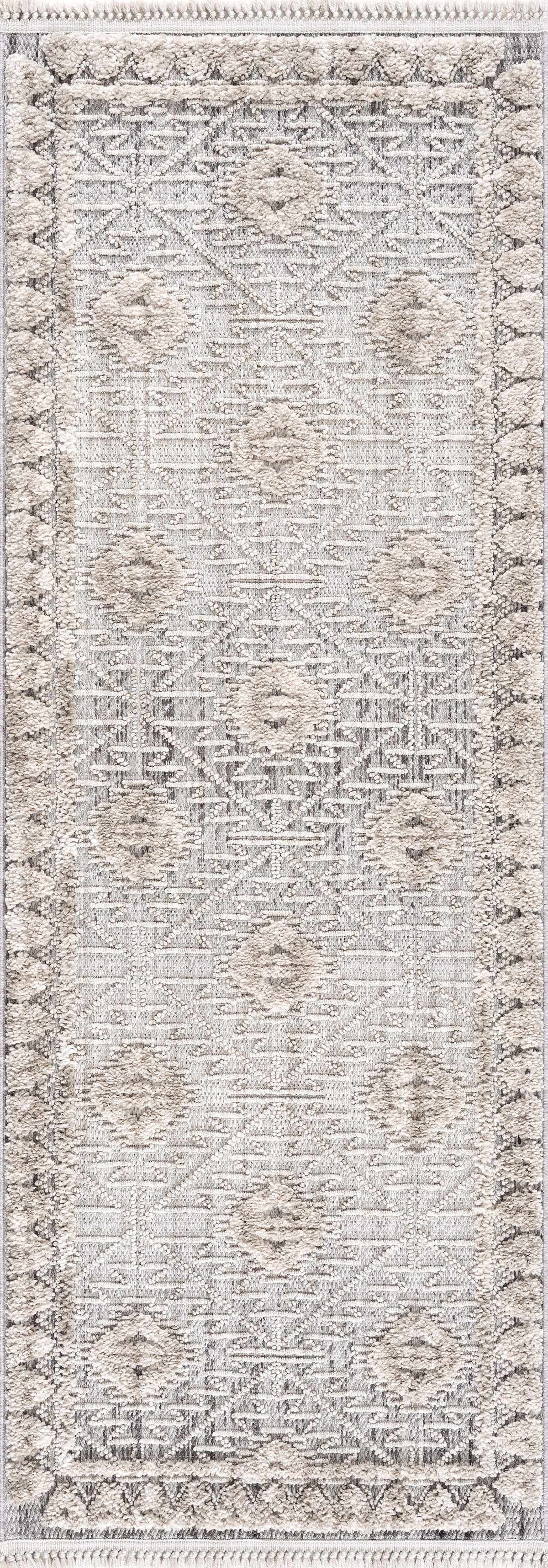 Agoo High-Low Pile Rustic Rug beige cream geometric medallion pattern Boutique Rugs on Tampa Home & Garden Store