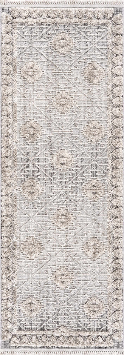 Agoo High-Low Pile Rustic Rug beige cream geometric medallion pattern Boutique Rugs on Tampa Home & Garden Store