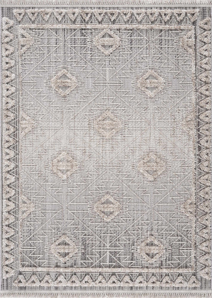 Agoo High-Low Pile Rustic Rug in gray beige with geometric diamond pattern Boutique Rugs on Tampa Home & Garden Store