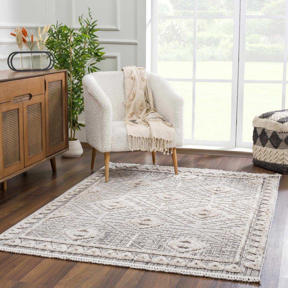 Agoo High-Low Pile Rustic Rug cream textured rug on Tampa Home & Garden Store