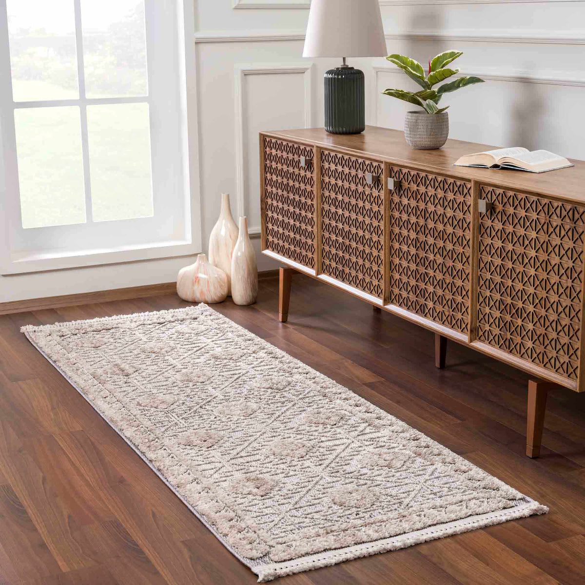 Agoo High-Low Pile Rustic Rug runner in cream textured high-low pile Boutique Rugs on Tampa Home & Garden Store