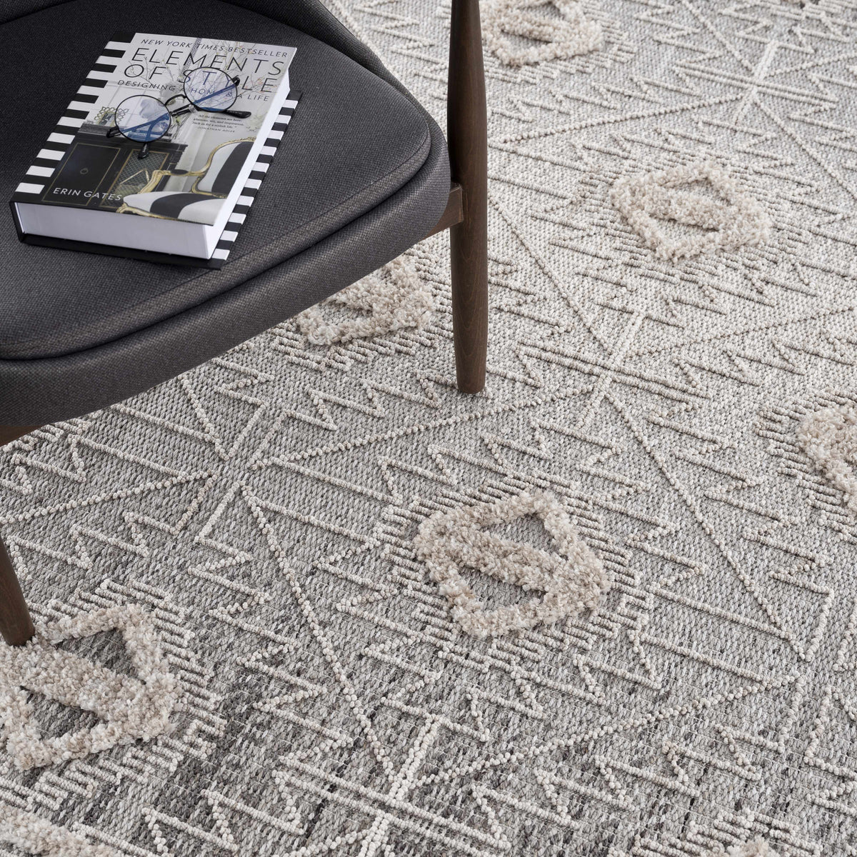 Agoo High-Low Pile Rustic Rug in gray taupe by Boutique Rugs, textured pile on Tampa Home & Garden Store