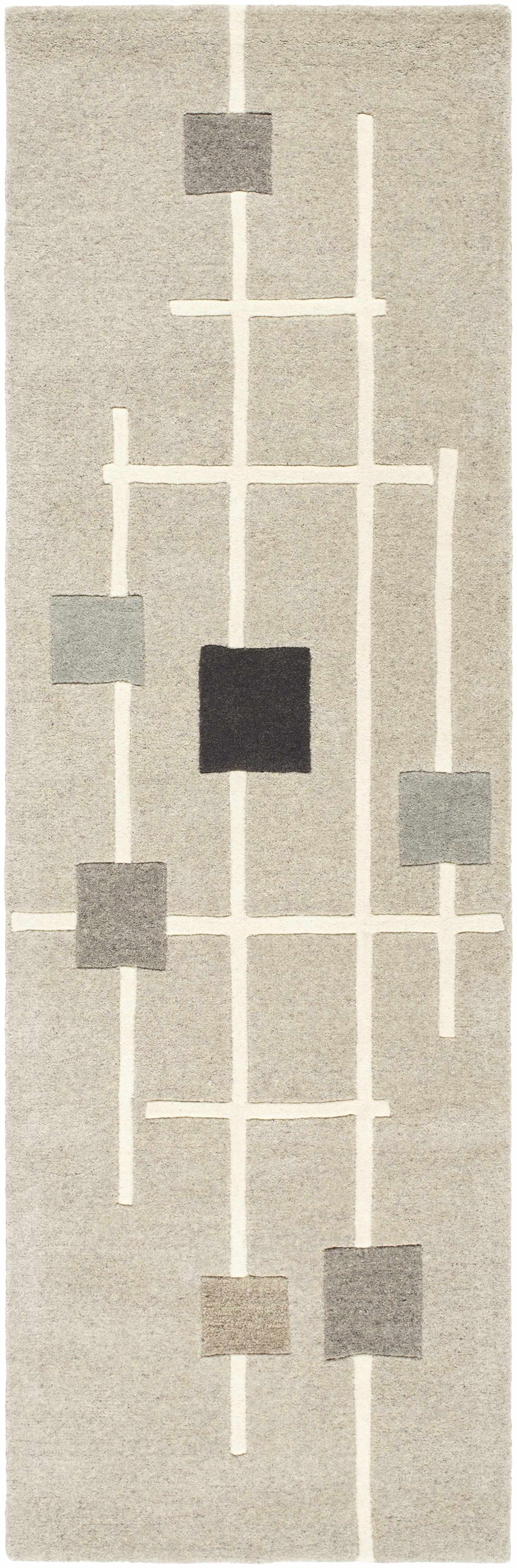 Usman Modern Wool Rug by Boutique Rugs with beige field, cream grid lines and square blocks on Tampa Home & Garden Store