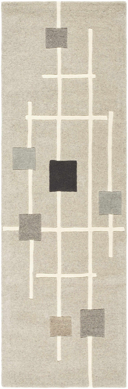 Usman Modern Wool Rug by Boutique Rugs with beige field, cream grid lines and square blocks on Tampa Home & Garden Store