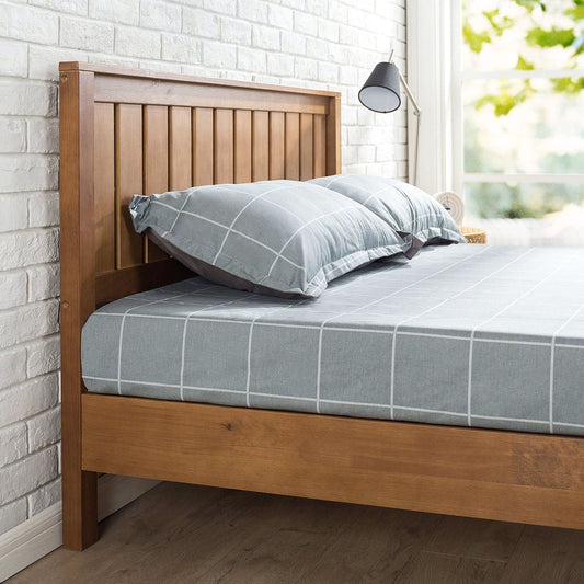 Twin Solid Wood Platform Bed Frame with Headboard in Medium Brown Finish - Tampa Home & Garden Store