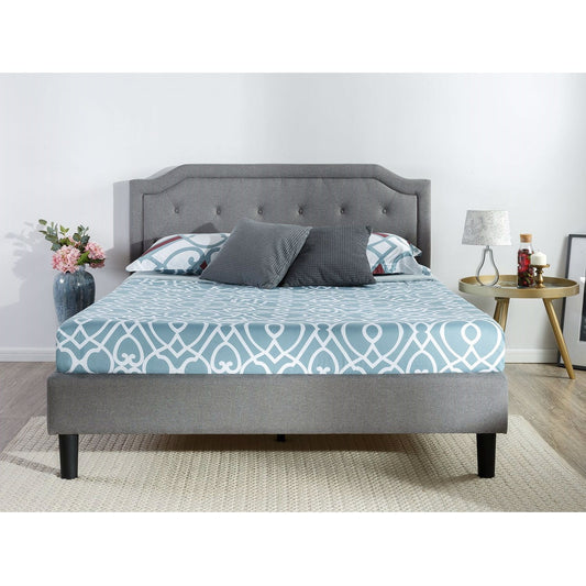 King size Grey Upholstered Platform Bed with Classic Button Tufted Headboard - Tampa Home & Garden Store