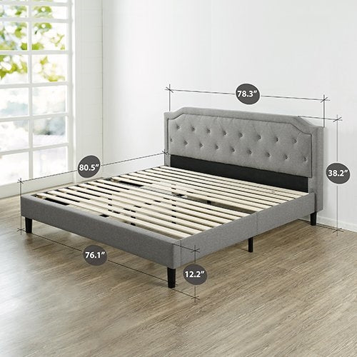 King size Grey Upholstered Platform Bed with Classic Button Tufted Headboard - Tampa Home & Garden Store