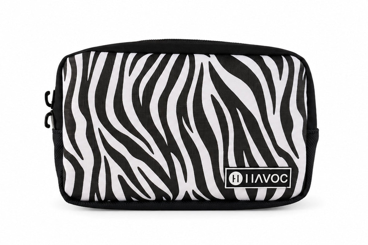 Universal Bar Sack zebra-print bag with Havoc logo for handlebar storage, motorcycle bags on Tampa Home & Garden Store