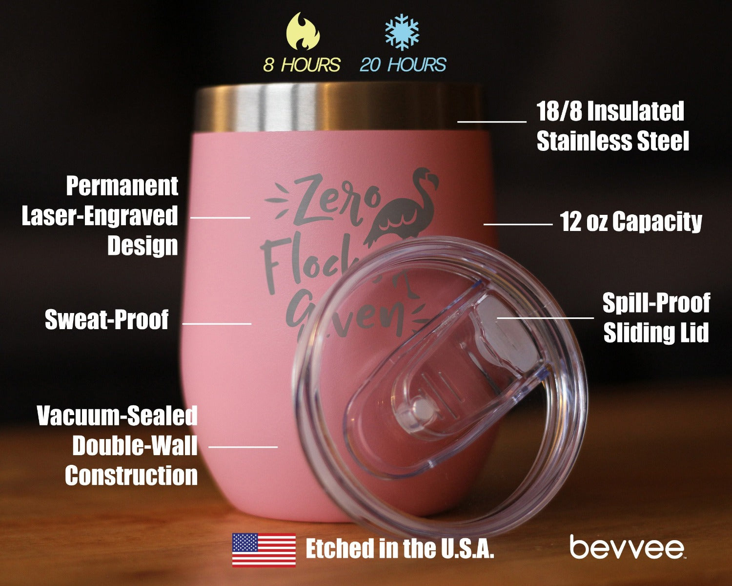 Zero Flocks Given - Flamingo Wine Tumbler with Sliding Lid - Stemless Stainless Steel Insulated Cup - Cute Funny Outdoor Camping Gift - Tampa soil911.com