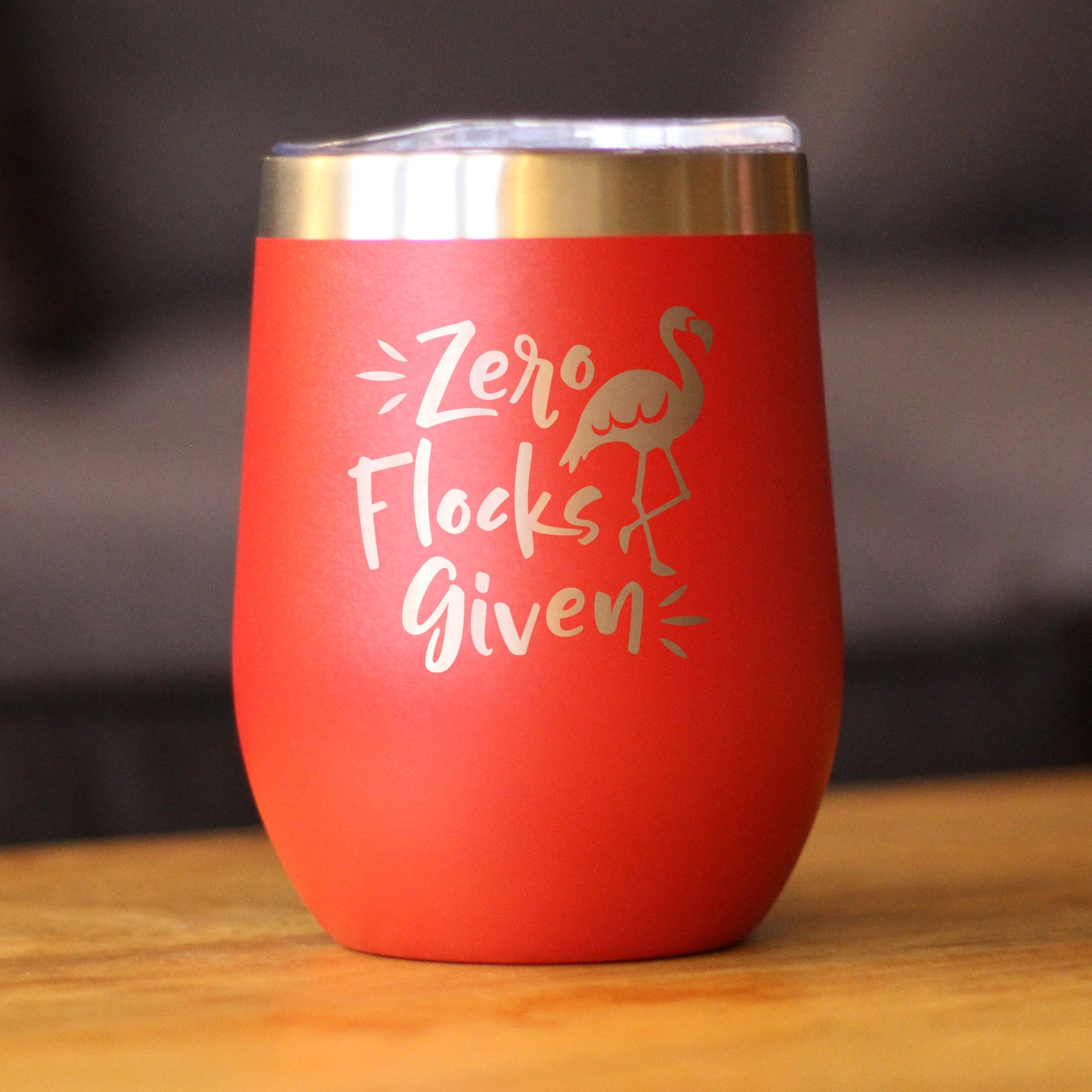 Zero Flocks Given - Flamingo Wine Tumbler with Sliding Lid - Stemless Stainless Steel Insulated Cup - Cute Funny Outdoor Camping Gift - Tampa Home & Garden Store