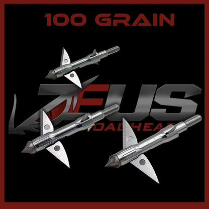 Zeus 100 Grain Crossbow Broadheads, Killz Products 3-pack, metallic silver broadheads for crossbows on Tampa Home & Garden Store