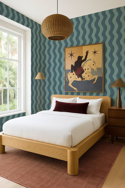 Ziggy Stripe Wallpaper, blue and light teal - Tampa Home & Garden Store