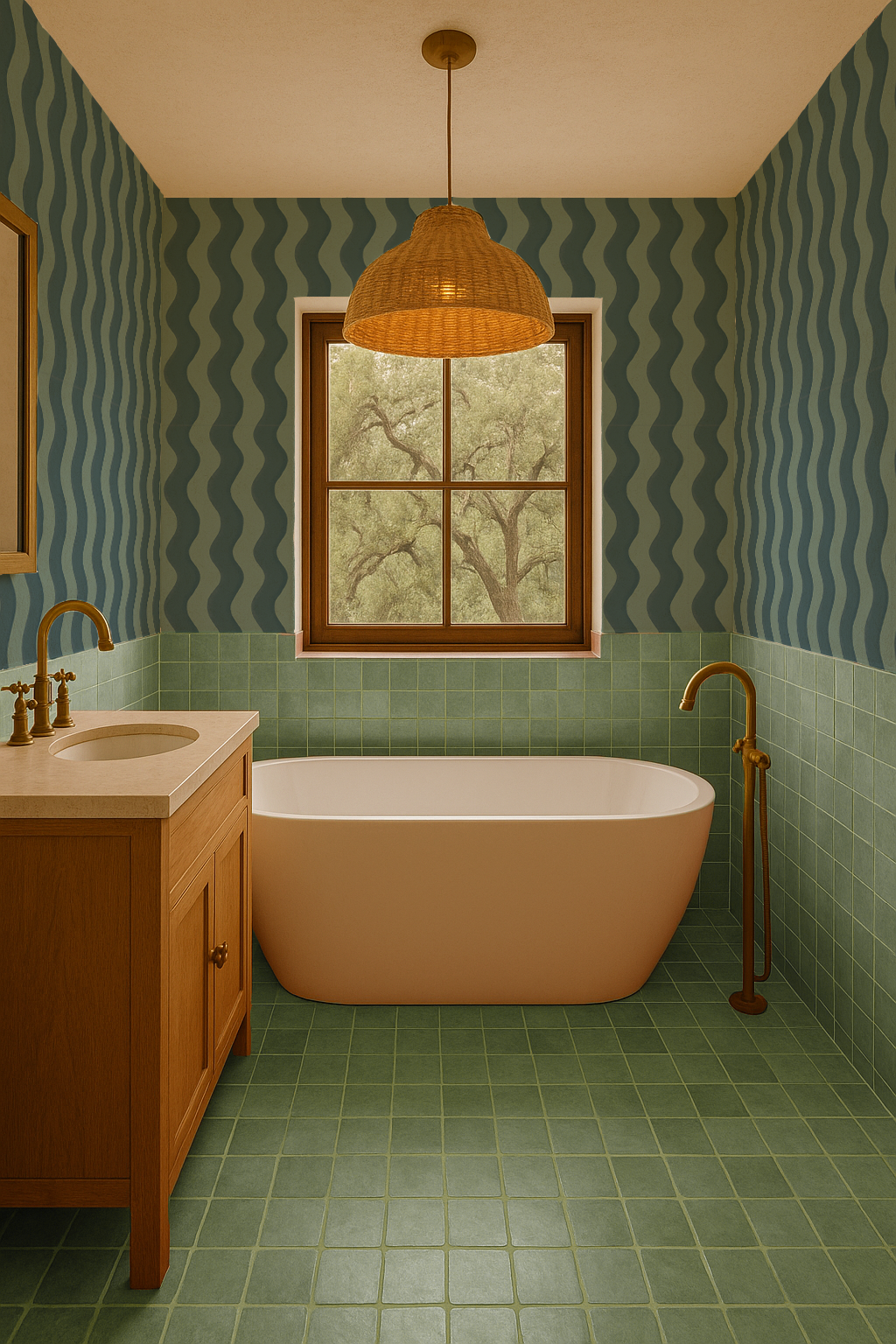 Ziggy Stripe Wallpaper, blue and light teal - Tampa Home & Garden Store