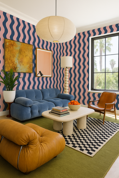 Ziggy Stripe Wallpaper, blue and pink - Tampa Home & Garden Store