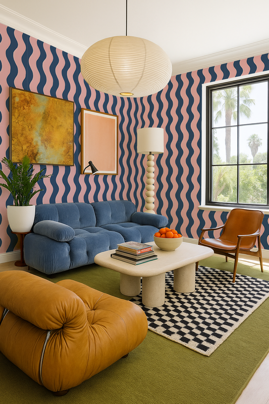 Ziggy Stripe Wallpaper, blue and pink - Tampa Home & Garden Store