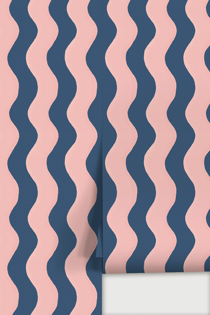 Ziggy Stripe Wallpaper, blue and pink - Tampa Home & Garden Store