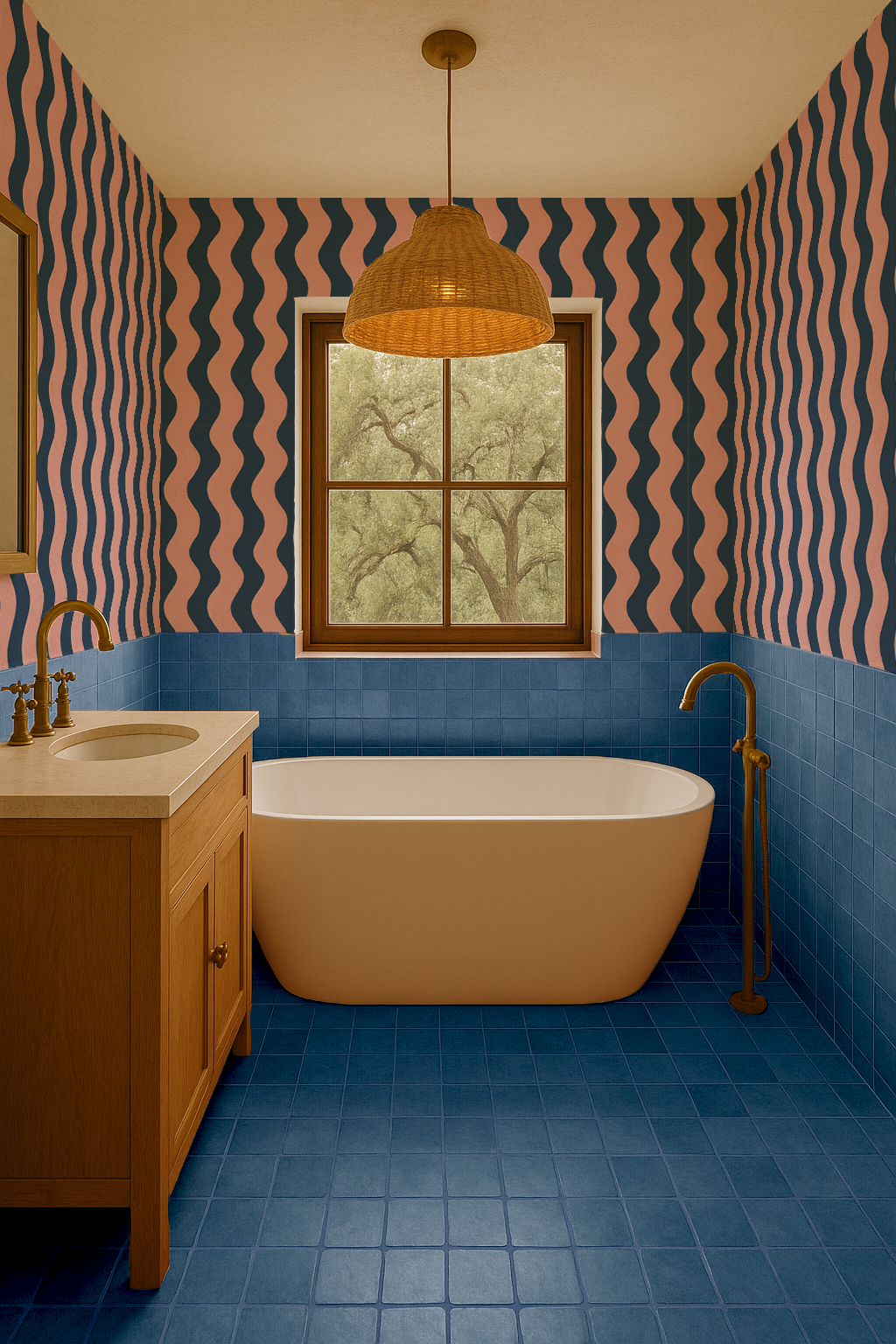 Ziggy Stripe Wallpaper, blue and pink - Tampa Home & Garden Store