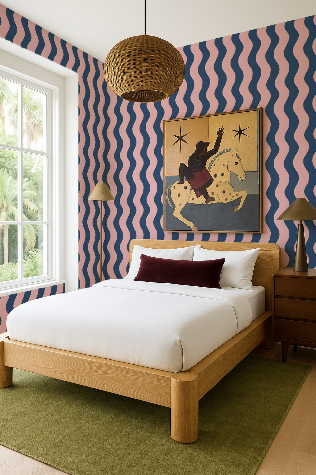 Ziggy Stripe Wallpaper, blue and pink - Tampa Home & Garden Store