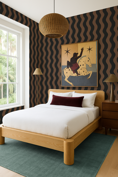 Ziggy Stripe Wallpaper, brown and black - Tampa Home & Garden Store