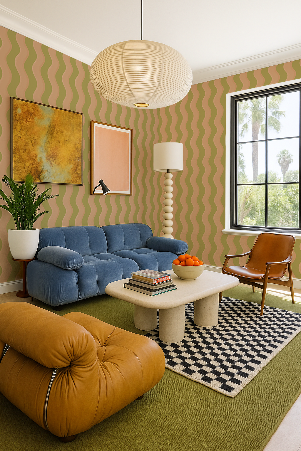 Ziggy Stripe Wallpaper, chartreuse and peach - Tampa Home & Garden Store