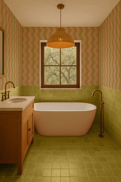 Ziggy Stripe Wallpaper, chartreuse and peach - Tampa Home & Garden Store