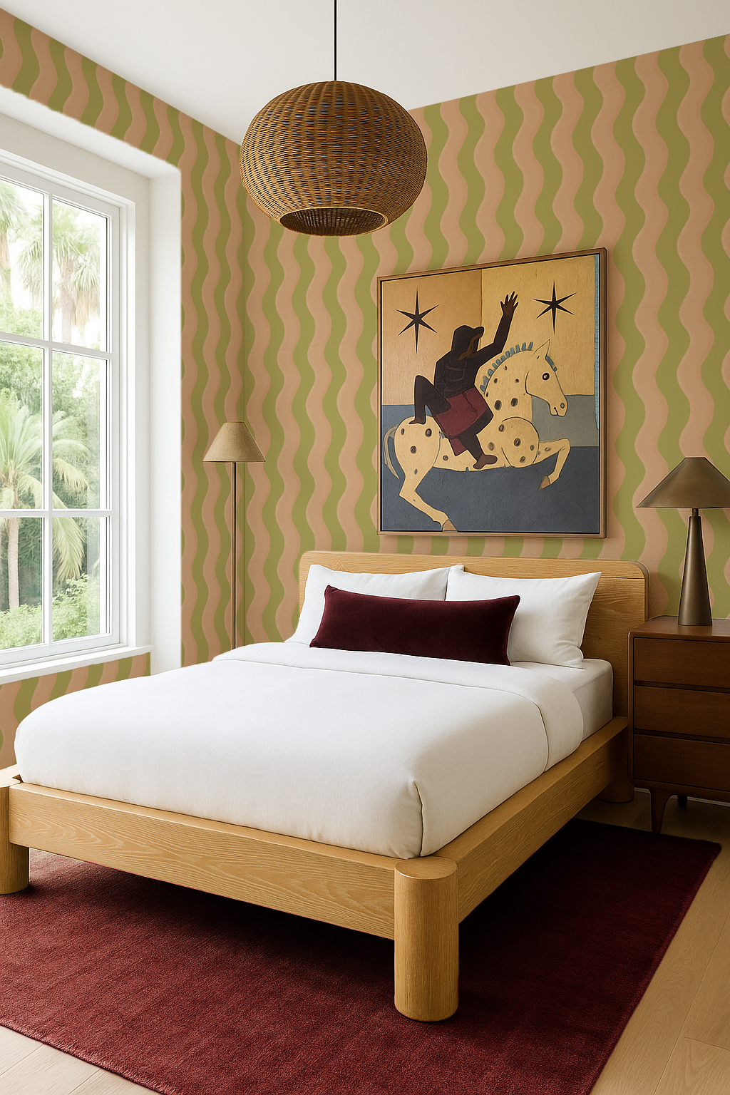 Ziggy Stripe Wallpaper, chartreuse and peach - Tampa Home & Garden Store