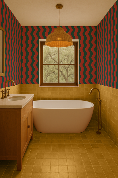 Ziggy Stripe Wallpaper, dark teal and brick red - Tampa Home & Garden Store