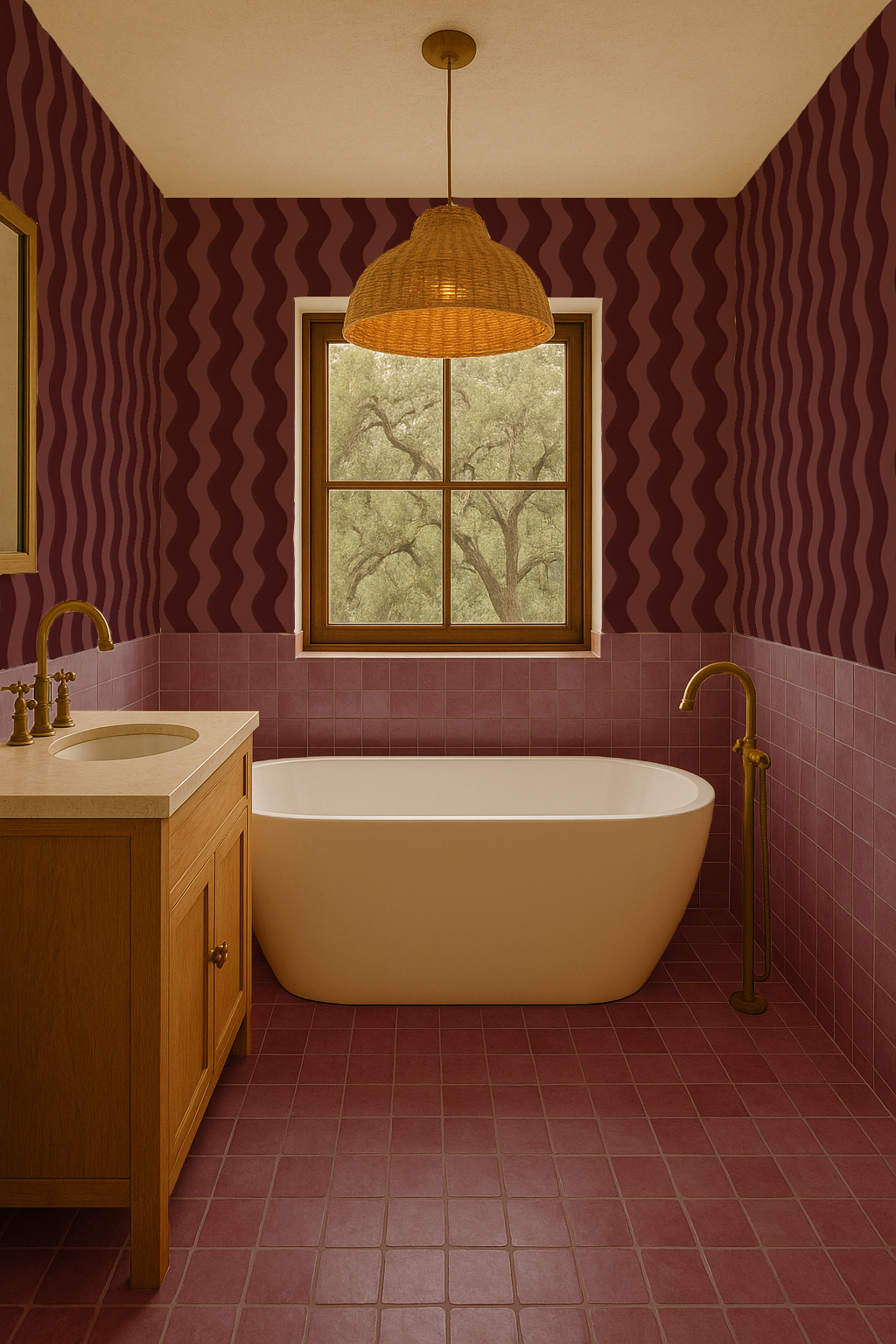 Ziggy Stripe Wallpaper, fig jam - Tampa Home & Garden Store