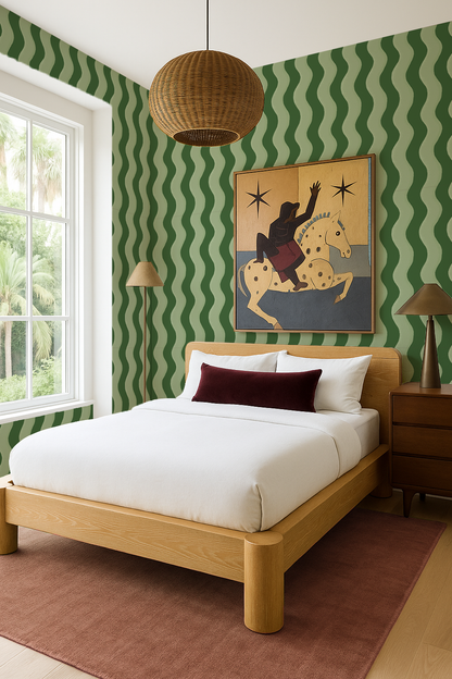 Ziggy Stripe Wallpaper, green and sage - Tampa Home & Garden Store