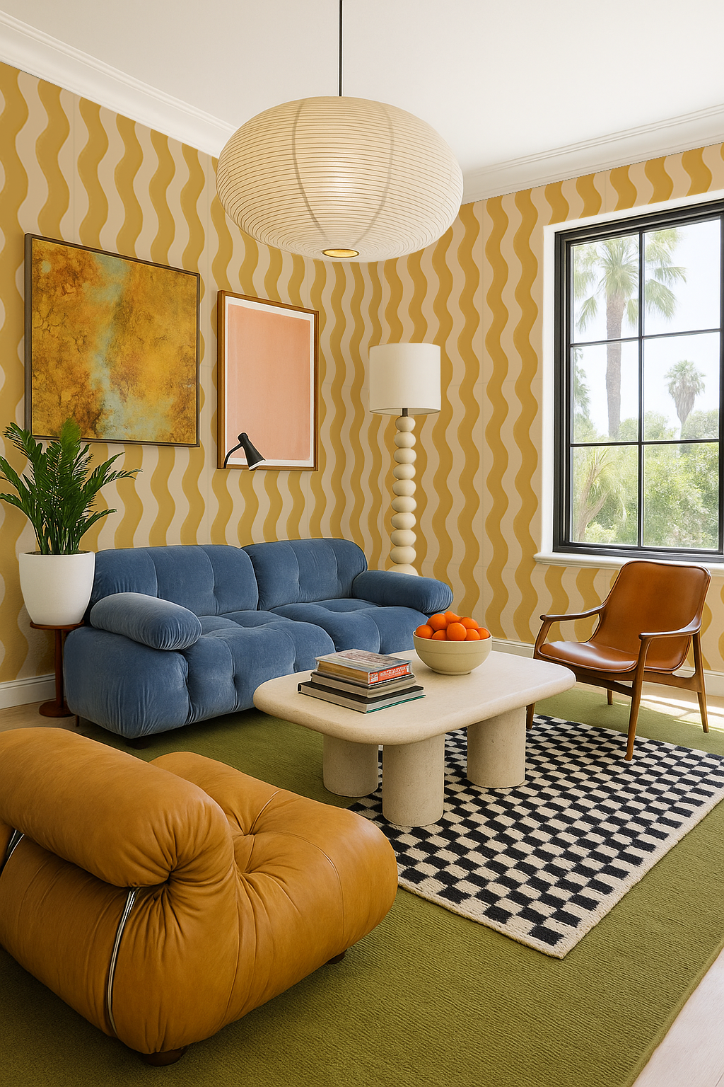 Ziggy Stripe Wallpaper, light apricot and mustard - Tampa Home & Garden Store