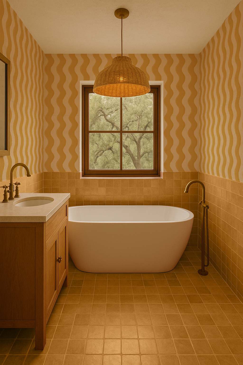 Ziggy Stripe Wallpaper, light apricot and mustard - Tampa Home & Garden Store