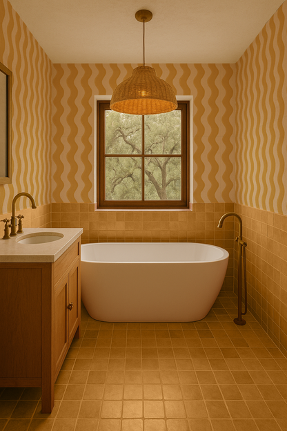 Ziggy Stripe Wallpaper, light apricot and mustard - Tampa Home & Garden Store