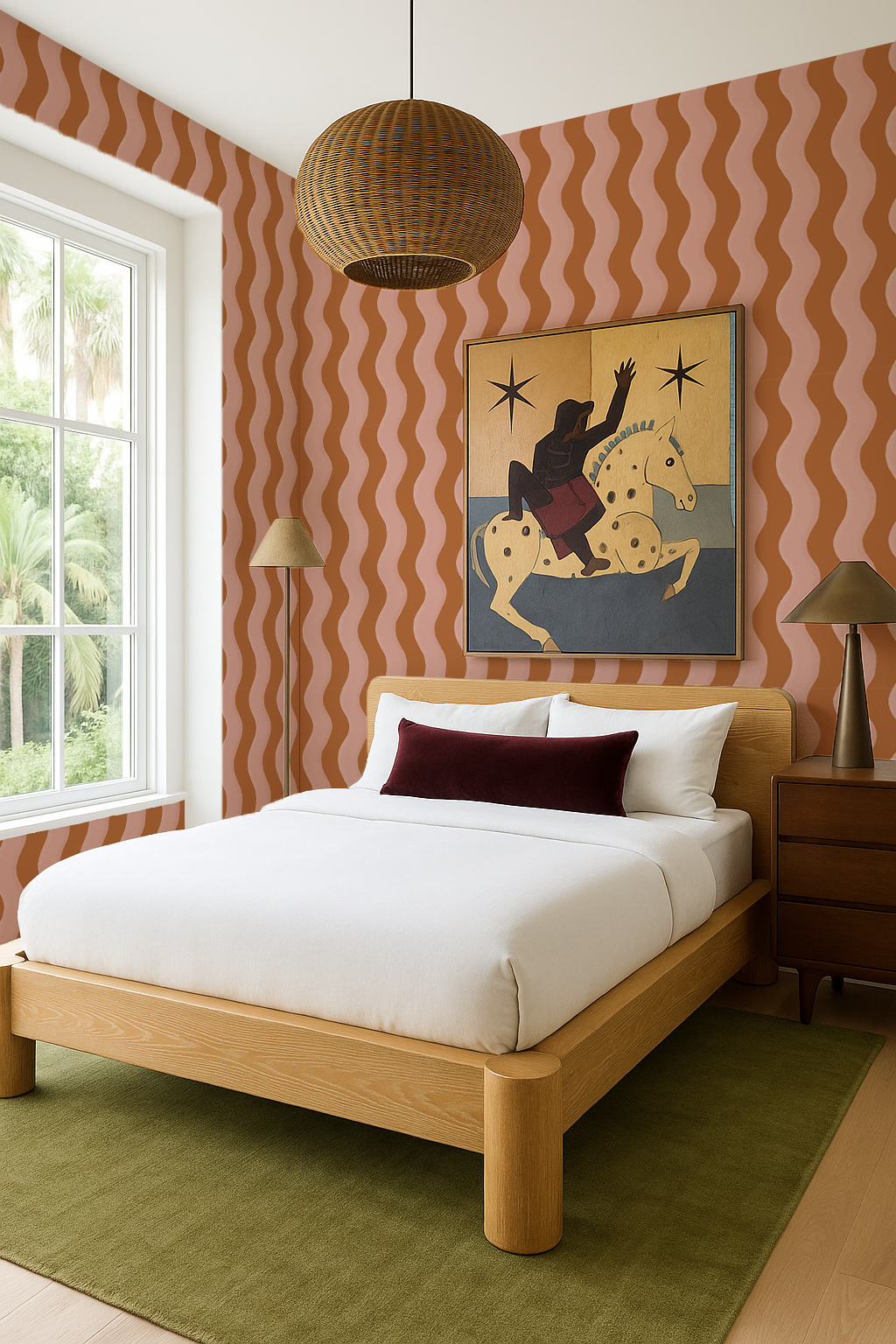 Ziggy Stripe Wallpaper, orange and pink - Tampa Home & Garden Store