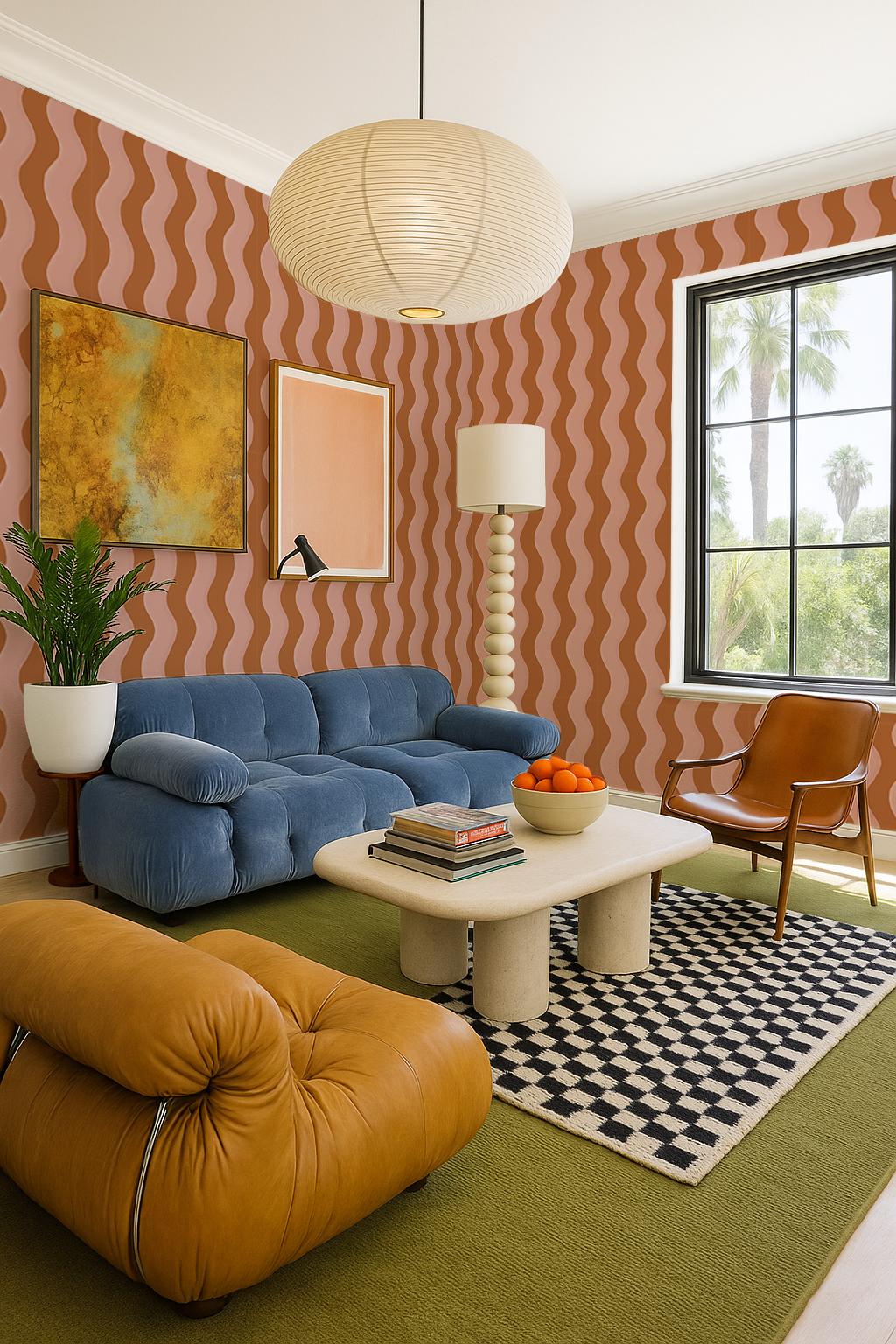 Ziggy Stripe Wallpaper, orange and pink - Tampa Home & Garden Store