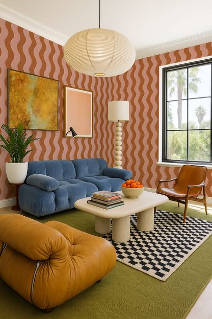 Ziggy Stripe Wallpaper, orange and pink - Tampa Home & Garden Store
