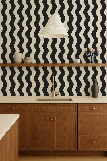Ziggy Stripe Wallpaper, white and black - Tampa Home & Garden Store