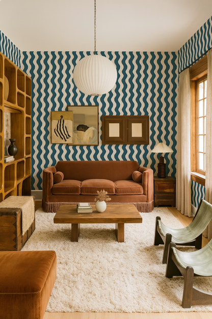 Ziggy Stripe Wallpaper, white and blue - Tampa Home & Garden Store